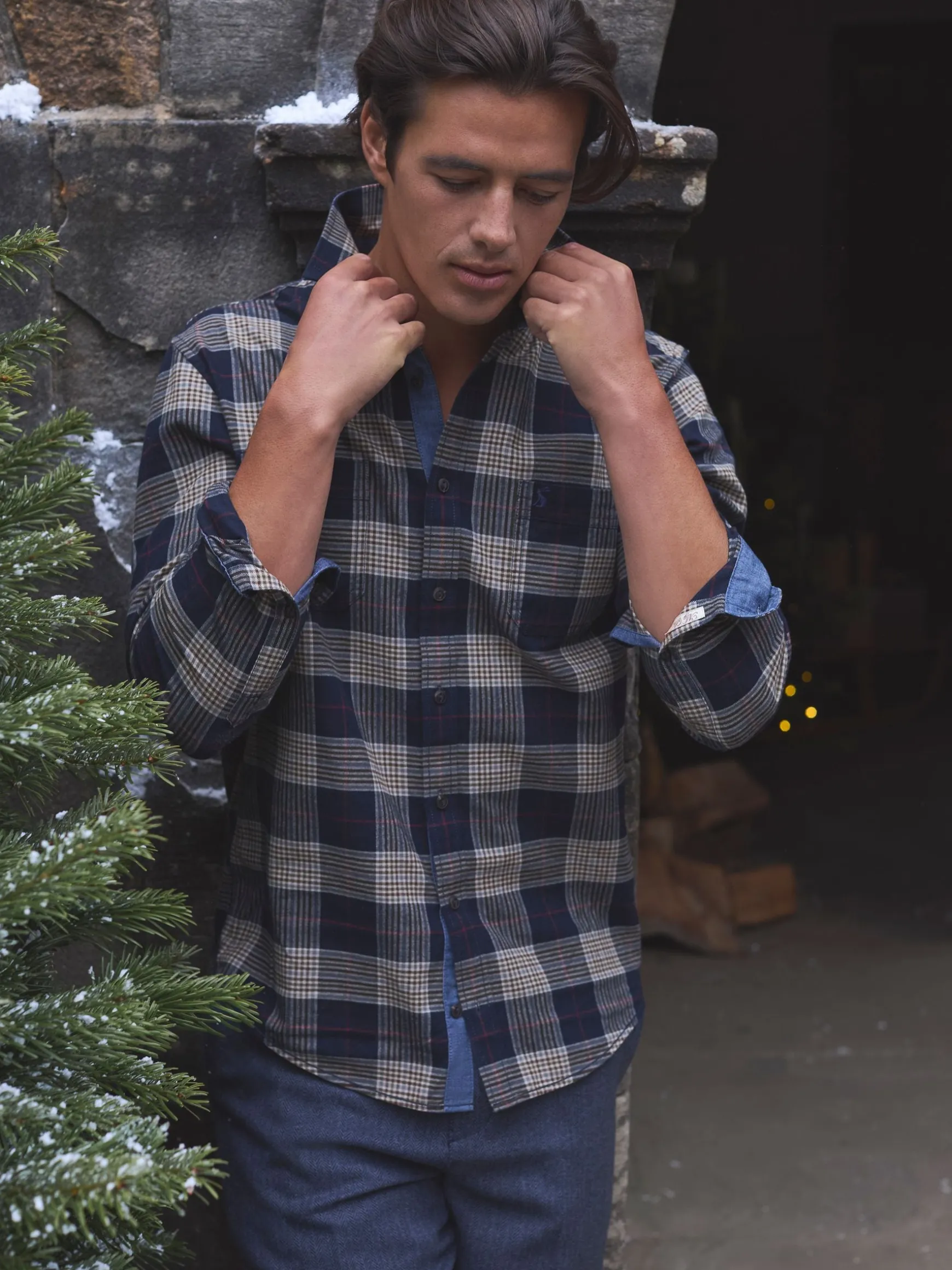 Buchanan Navy Blue Soft Brushed Cotton Check Shirt