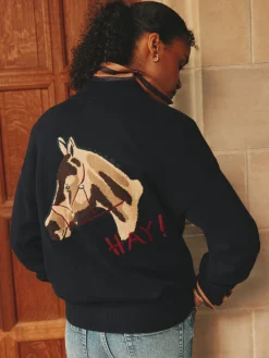 Buckley Navy Horse Embroidered Jumper