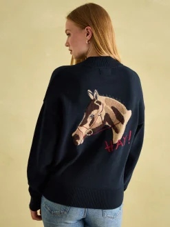 Buckley Navy Horse Embroidered Jumper
