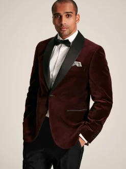 Burgundy Red Slim Fit Velvet Blazer