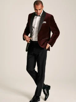 Burgundy Red Slim Fit Velvet Blazer