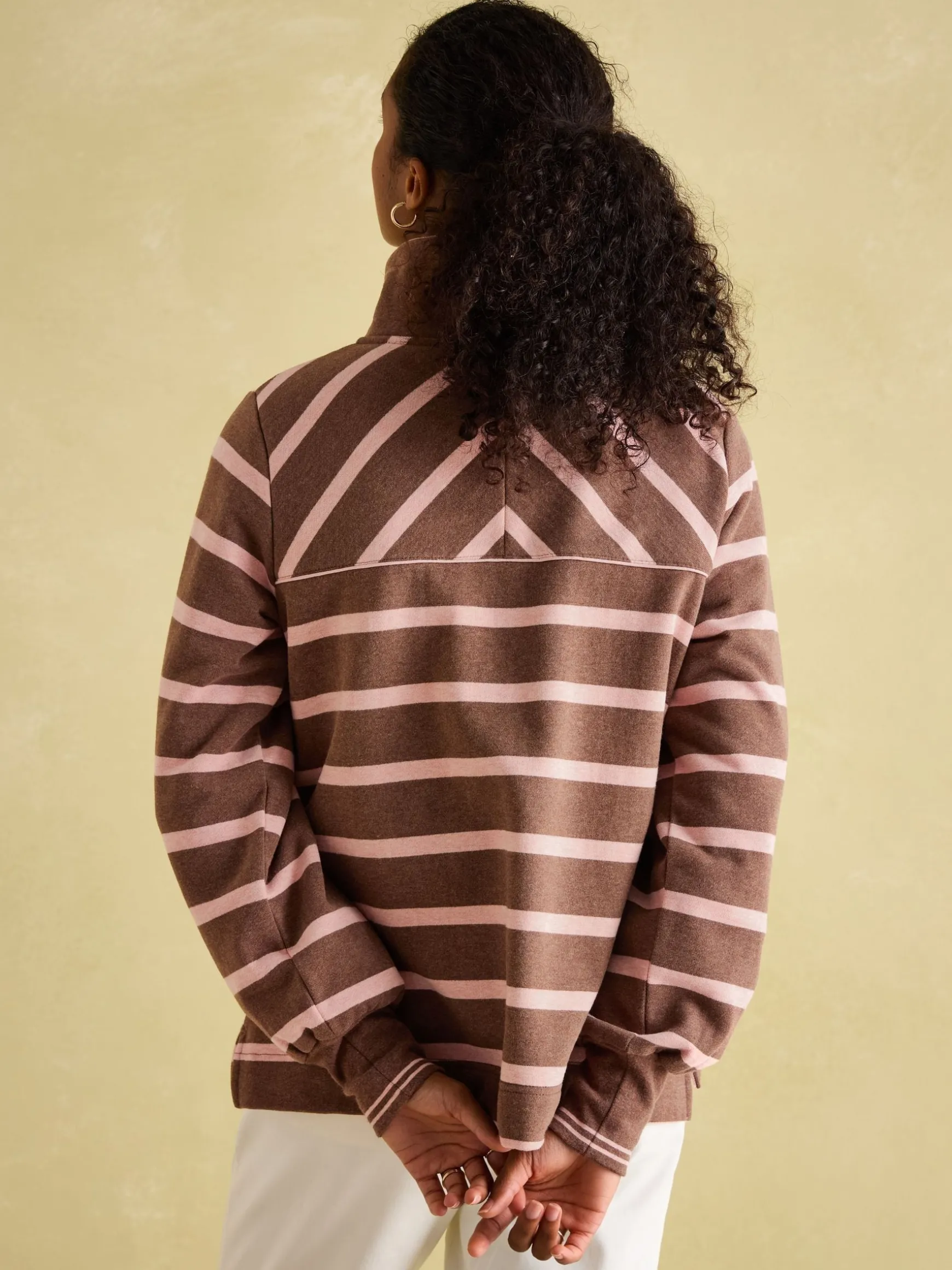 Burnham Chocolate Brown pink Funnel Neck Quarter Zip Sweatshirt