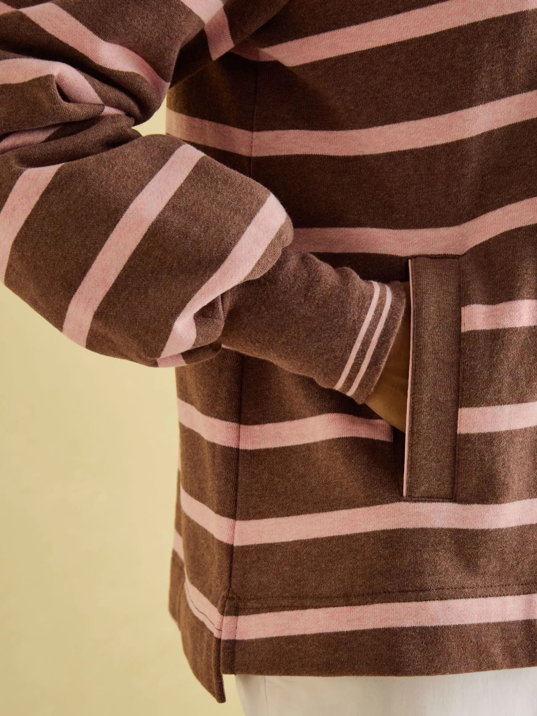 Burnham Chocolate Brown pink Funnel Neck Quarter Zip Sweatshirt