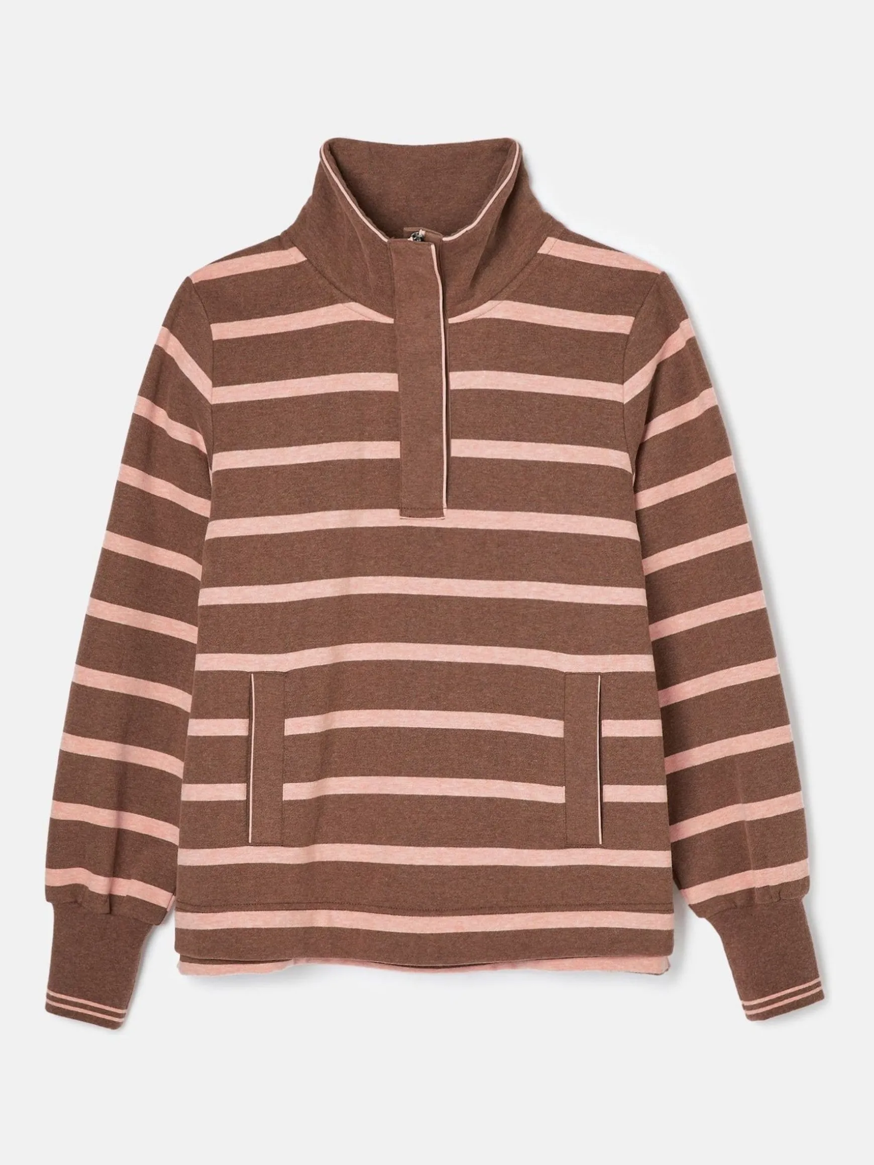 Burnham Chocolate Brown pink Funnel Neck Quarter Zip Sweatshirt