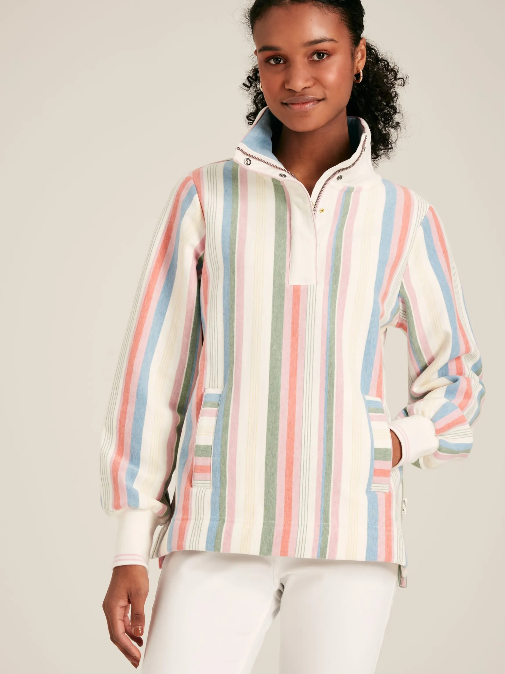 Burnham Multi Stripe Funnel Neck Quarter Zip Sweatshirt