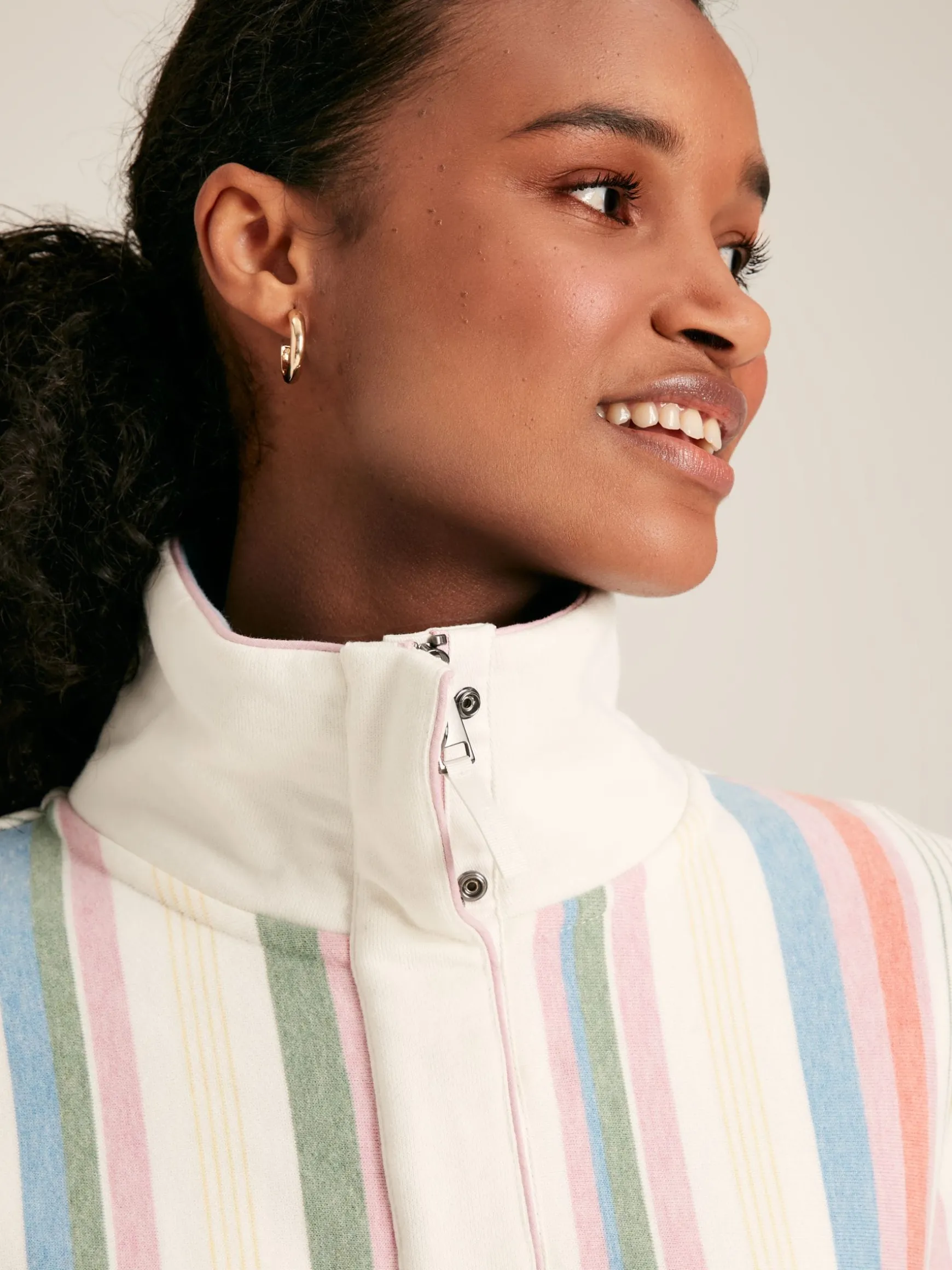 Burnham Multi Stripe Funnel Neck Quarter Zip Sweatshirt