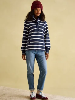 Burnham Navy Blue Funnel Neck Quarter Zip Sweatshirt