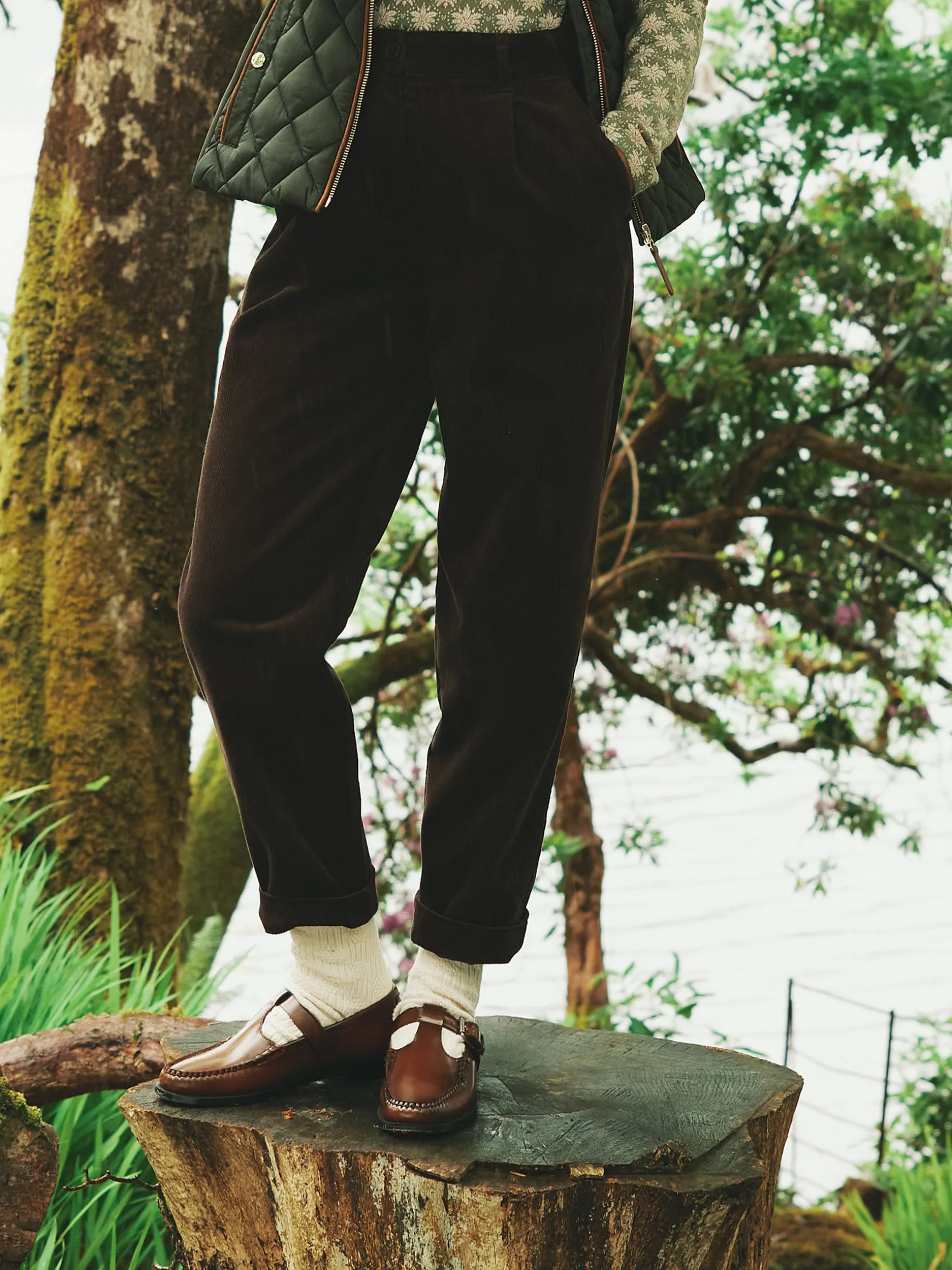 Calla Dark Brown Corduroy Tapered Trousers