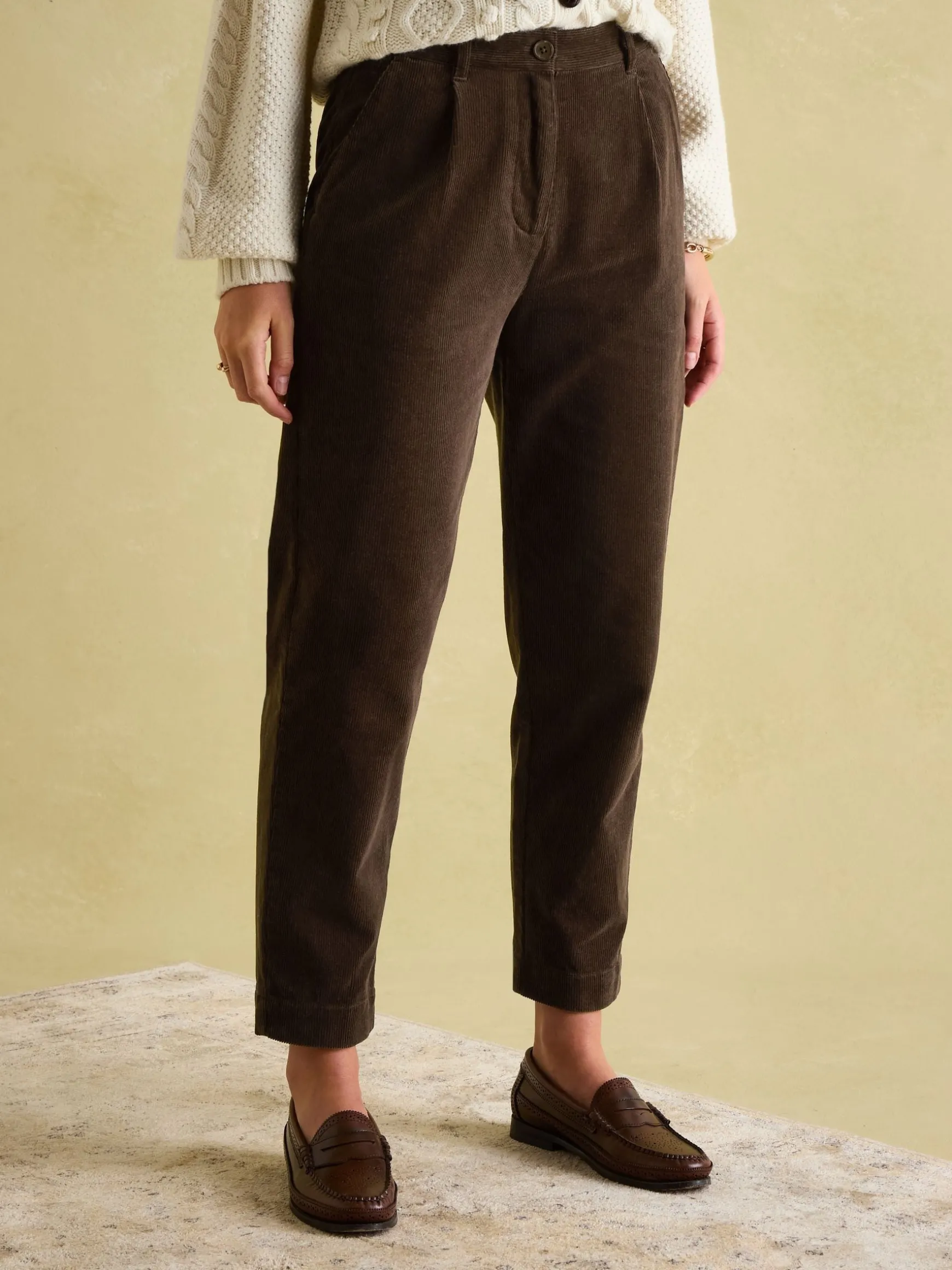 Calla Dark Brown Corduroy Tapered Trousers