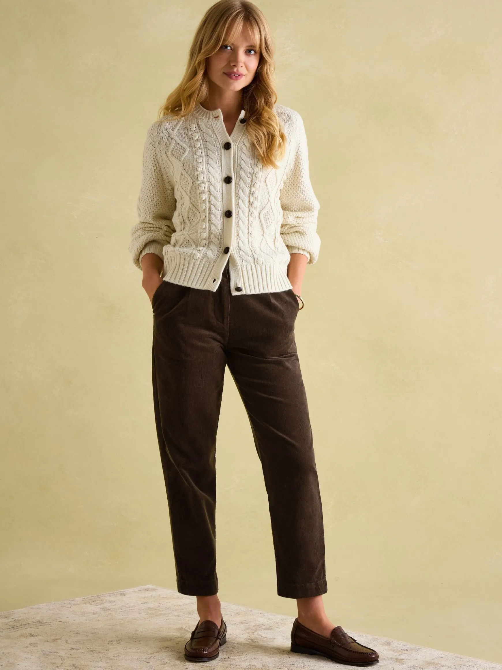 Calla Dark Brown Corduroy Tapered Trousers