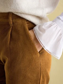 Calla Tan Brown Corduroy Tapered Trousers