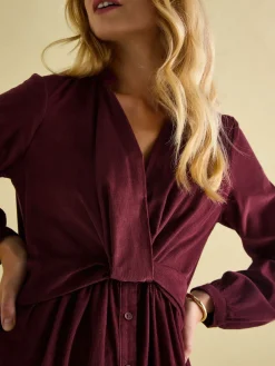 Cara Burgundy Cord Twisted Front Dress