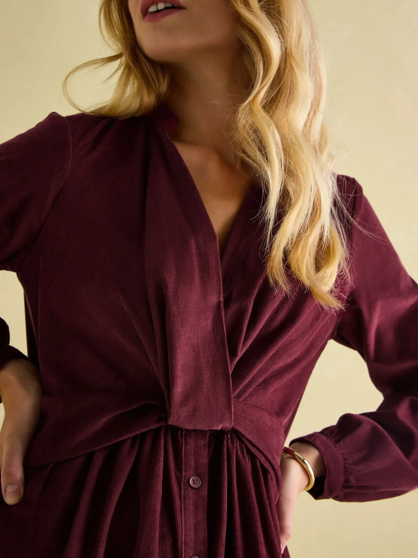 Cara Burgundy Cord Twisted Front Dress