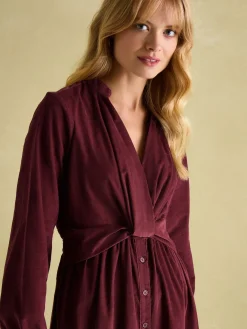 Cara Burgundy Cord Twisted Front Dress