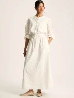 Cassie White Broderie Maxi Dress