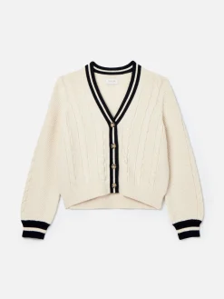 Centre Court Cream & Navy Button Through Cable Knit Cardigan