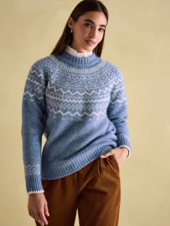 Charlotte Blue Crew Neck Fair Isle Jumper