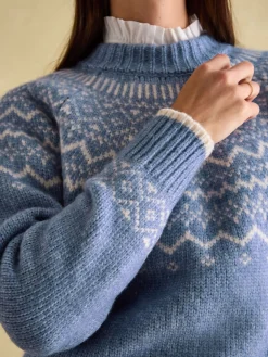 Charlotte Blue Crew Neck Fair Isle Jumper