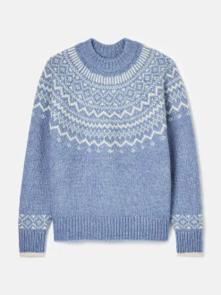 Charlotte Blue Crew Neck Fair Isle Jumper