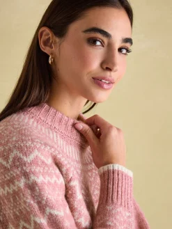 Charlotte Pink Crew Neck Fair Isle Jumper