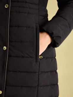 Cherington Black Showerproof Longline Padded Coat with Faux Fur Hood