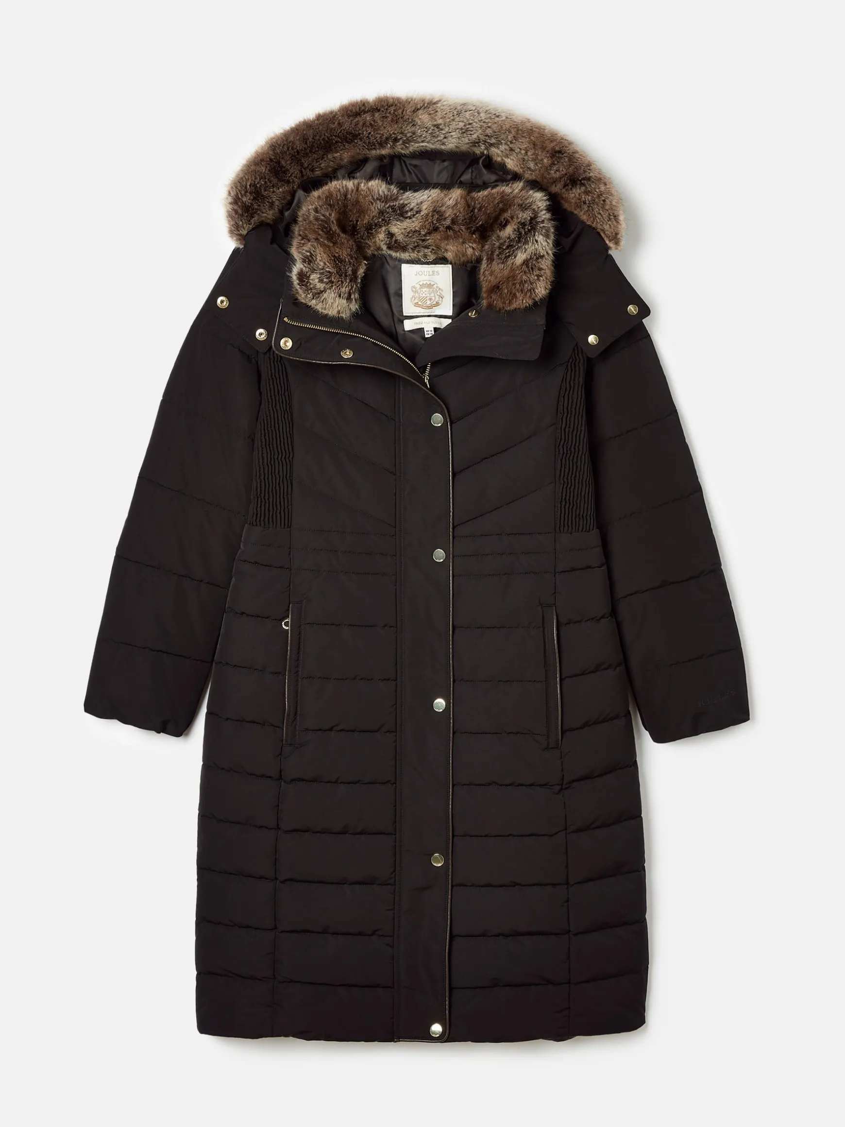Cherington Black Showerproof Longline Padded Coat with Faux Fur Hood