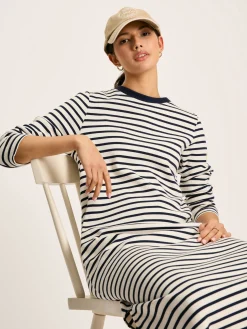 Cleo Navy& White Striped Long Sleeve Jersey Midi Dress