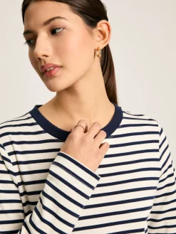 Cleo Navy& White Striped Long Sleeve Jersey Midi Dress