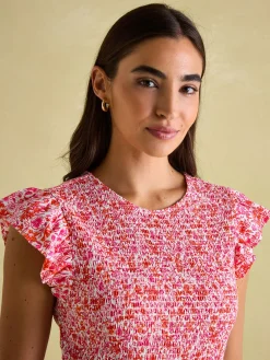 Clover Pink Shirred Dress