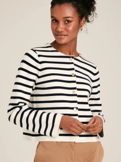 Constance Cream & Navy Striped Cotton Cardigan