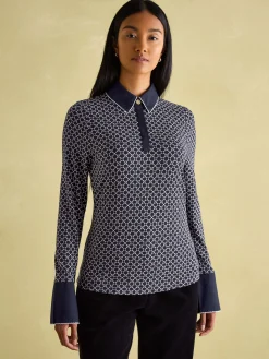 Cordelia Navy geo Long Sleeve Top