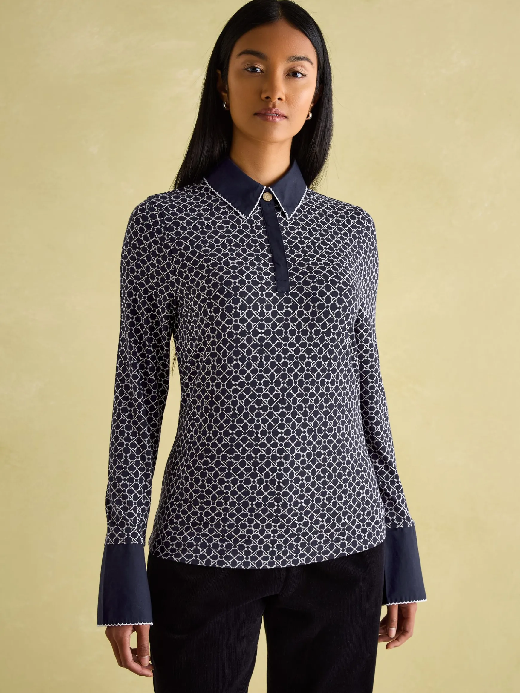 Cordelia Navy geo Long Sleeve Top