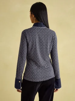 Cordelia Navy geo Long Sleeve Top