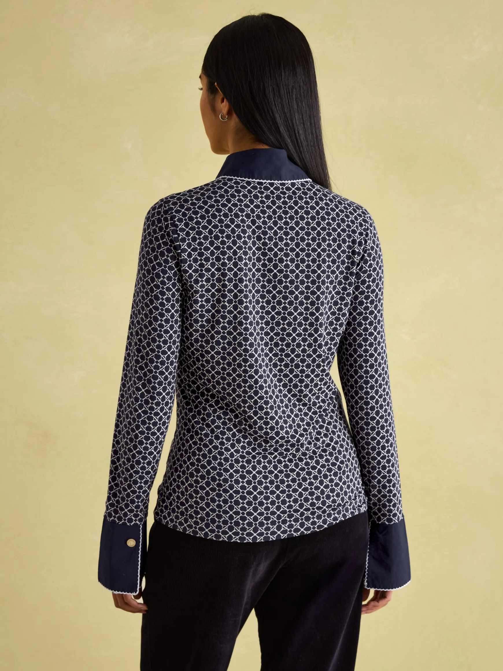 Cordelia Navy geo Long Sleeve Top