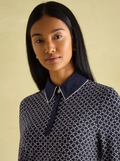 Cordelia Navy geo Long Sleeve Top