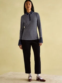 Cordelia Navy geo Long Sleeve Top