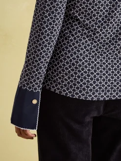 Cordelia Navy geo Long Sleeve Top