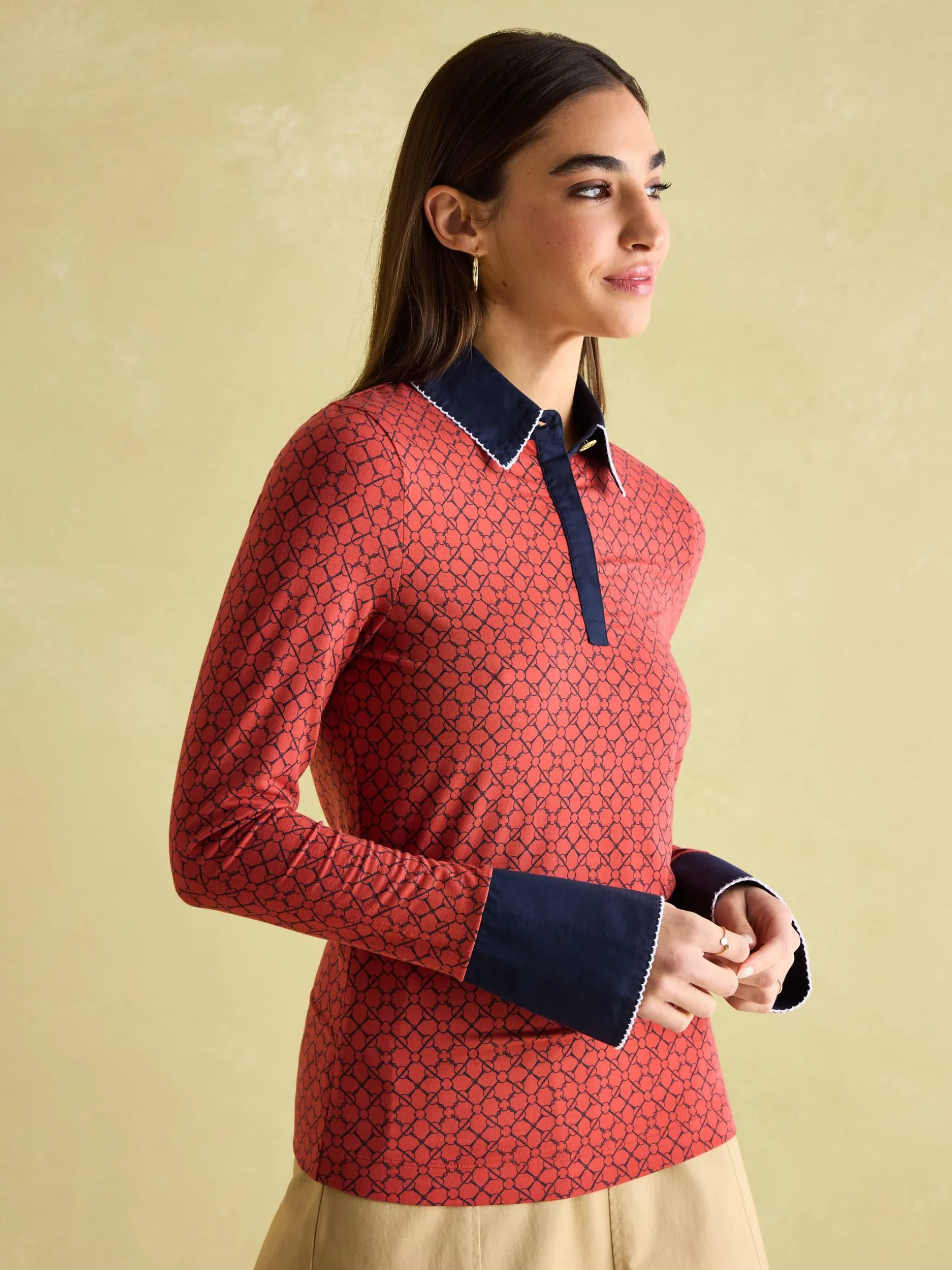 Cordelia Red Geo Long Sleeve Top