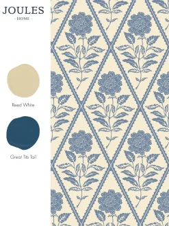 Cream/Blue Juliette Floral Print 10M Wallpaper