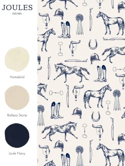Cream/Blue Sketched Equestrian Print 10M Wallpaper