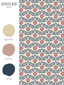 Cream/Blue Stately Floral Print Cream/Blue 10M Wallpaper