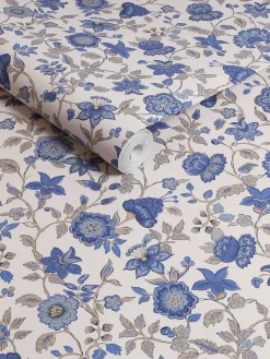 Cream/Blue Trailing Scot 10M Wallpaper