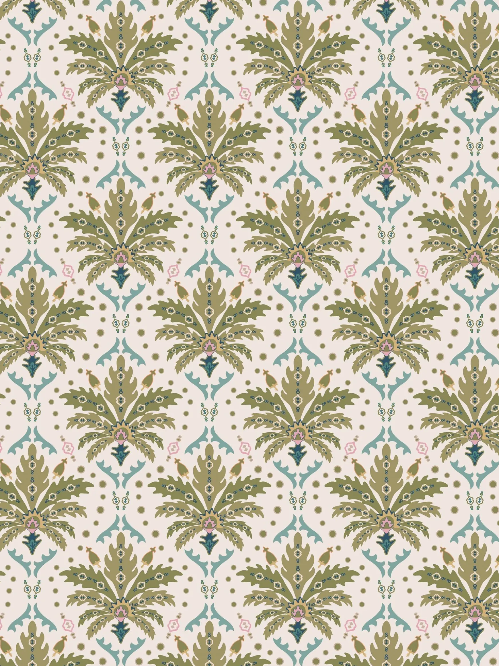 Cream/Multi Palm Geo Print 10M Wallpaper