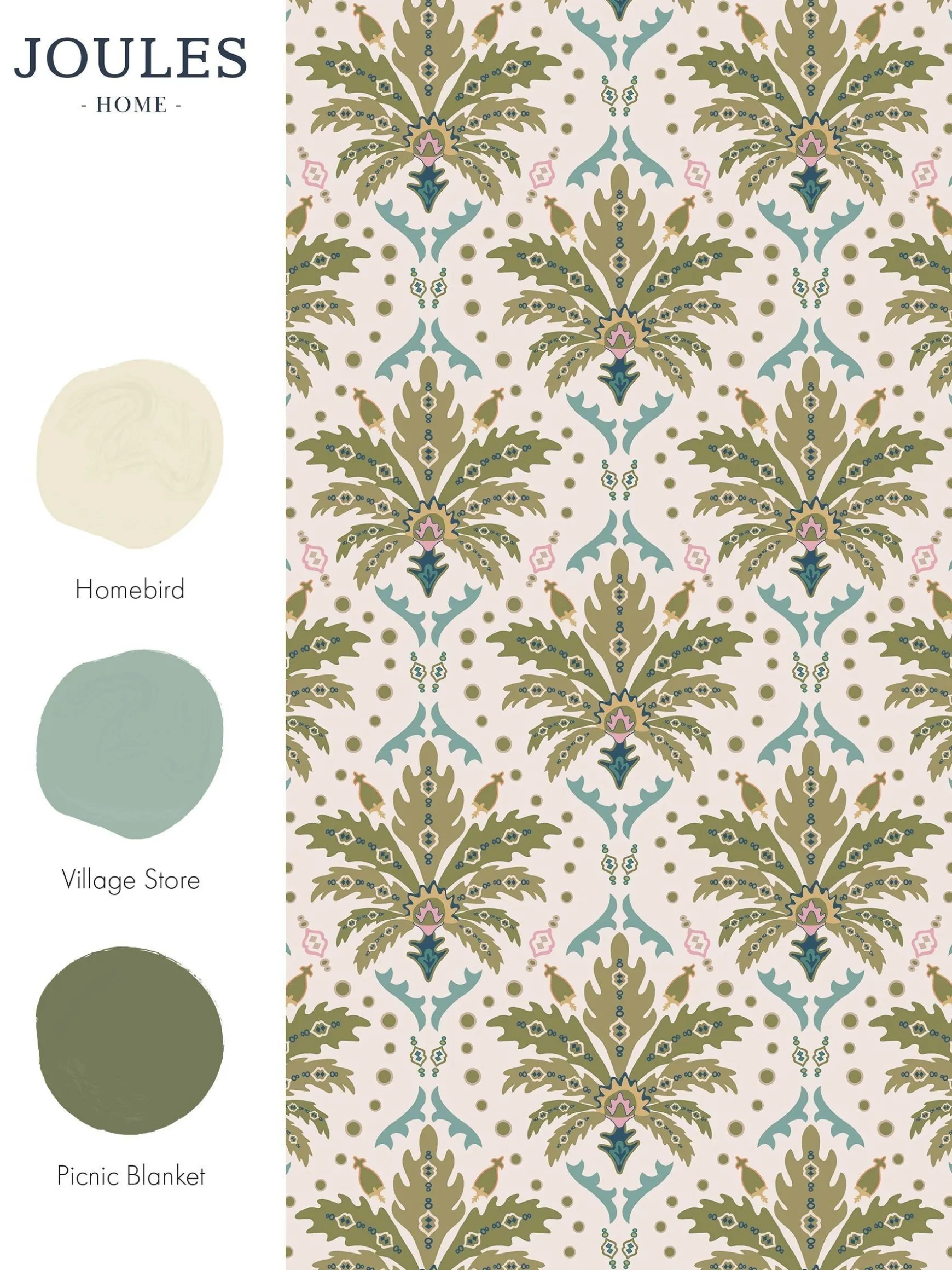 Cream/Multi Palm Geo Print 10M Wallpaper