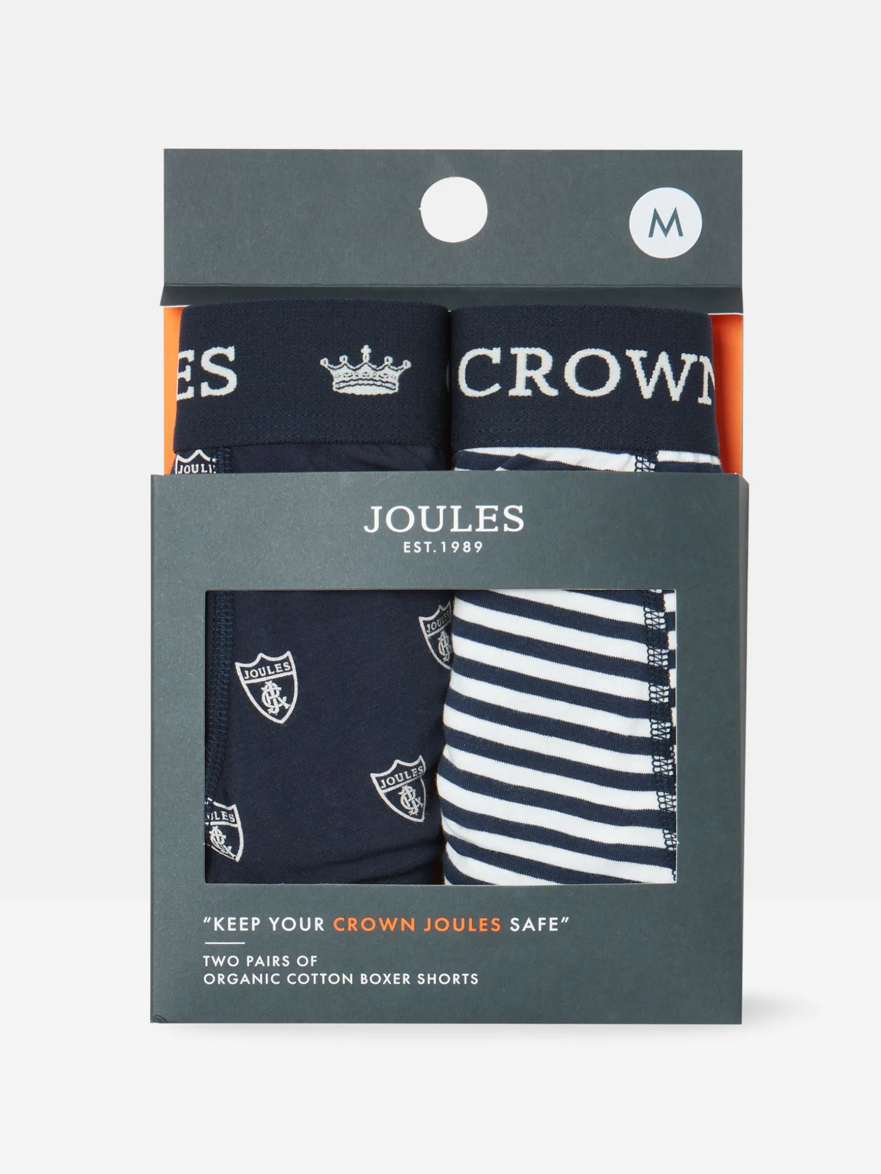 Crown Joules Navy & White Crest Pack of Two Cotton Boxers