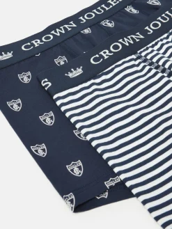 Crown Joules Navy & White Crest Pack of Two Cotton Boxers