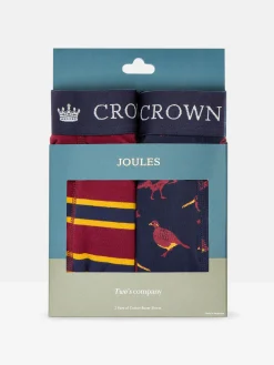 Crown Joules Navy/Red Pack of Two Cotton Boxers