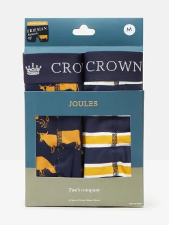 Crown Joules Navy/Yellow Pack of Two Cotton Boxers