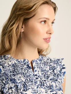 Cynthia Blue on White Cotton Blouse