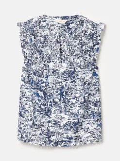 Cynthia Blue on White Cotton Blouse